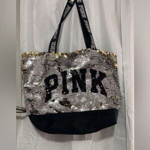 PINK Victoria's Secret Silver and Black Sequin Tote